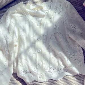 Loveshackfancy White Lace Button-Up Cardigan